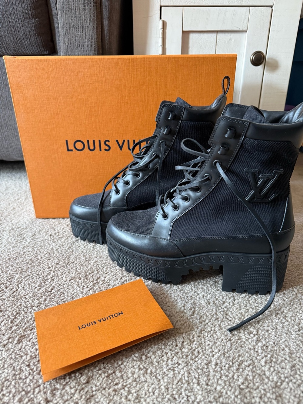 Louis Vuitton Black Lace-Up Platform Ankle Boots laureate platform desert boots